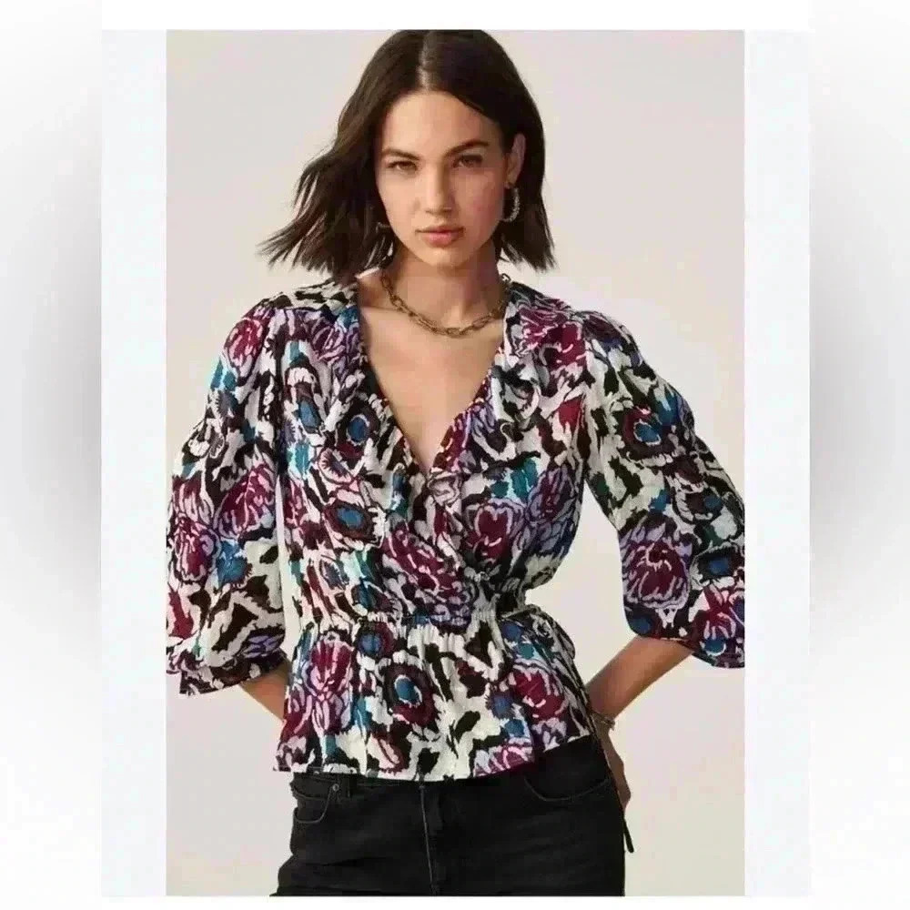 NEW BA&SH Bash Women’s Gato Purple Teal Floral Top Blouse Boho Size Medium